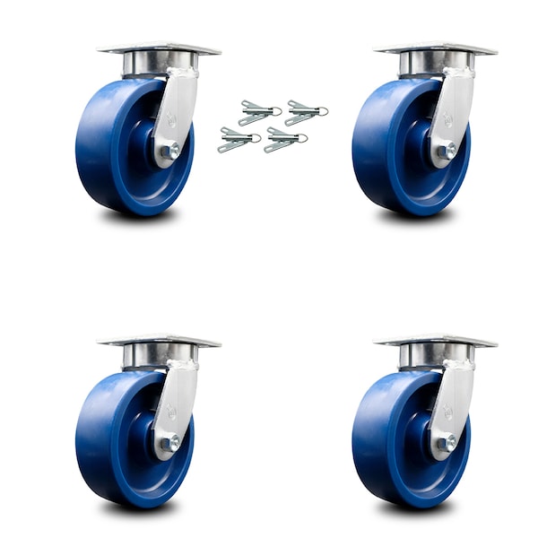 6 Inch Kingpinless Solid Poly Wheel Swivel Caster Set with Swivel Lock SCC